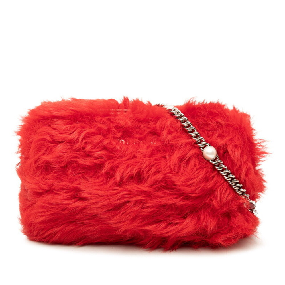 Miu Miu Miu Crossbody Chain Shoulder Bag 5BH055 Red Fur Leather Women's MIUMIU
